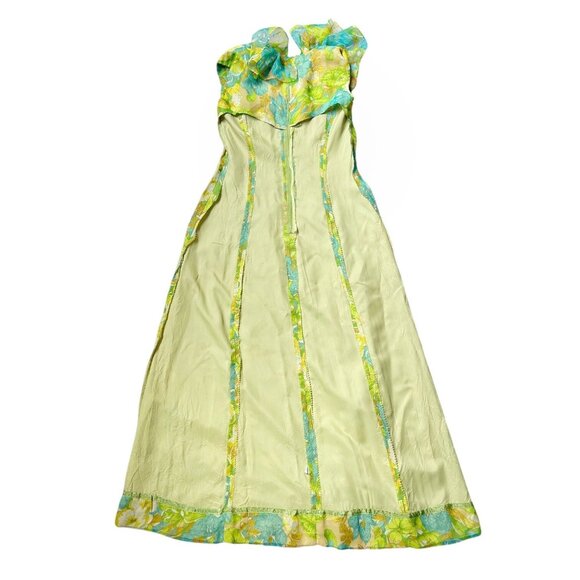 60s 70s Vintage Floral Maxi Dress Ruffle Neckline Collar Floorlength A-line. - Picture 12 of 14